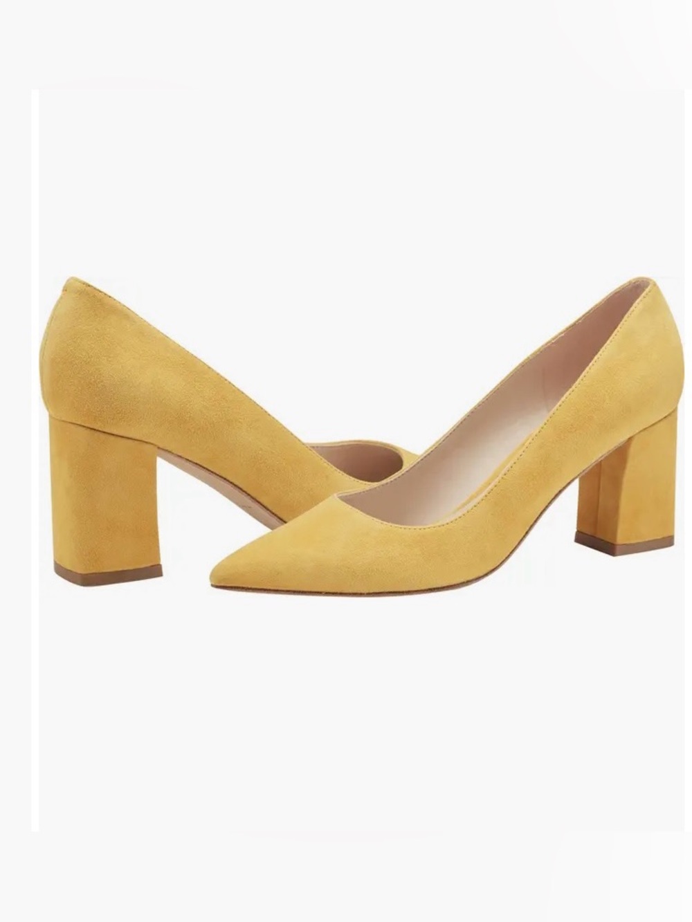 Marc Fisher LTD Zala Yellow Leather Suede Block Heel Pumps